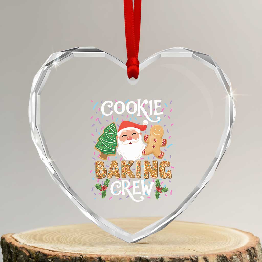 Xmas Baking Crew Heart Crystal Glass Ornament Cute Cookie Santa Gingerbread - Wonder Print Shop