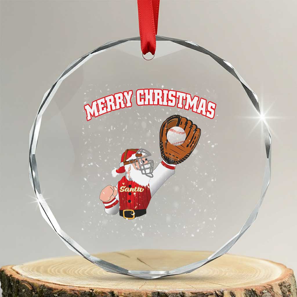 Xmas Baseball Crystal Glass Ornament Funny Santa Playing Baseball Merry Christmas TS09