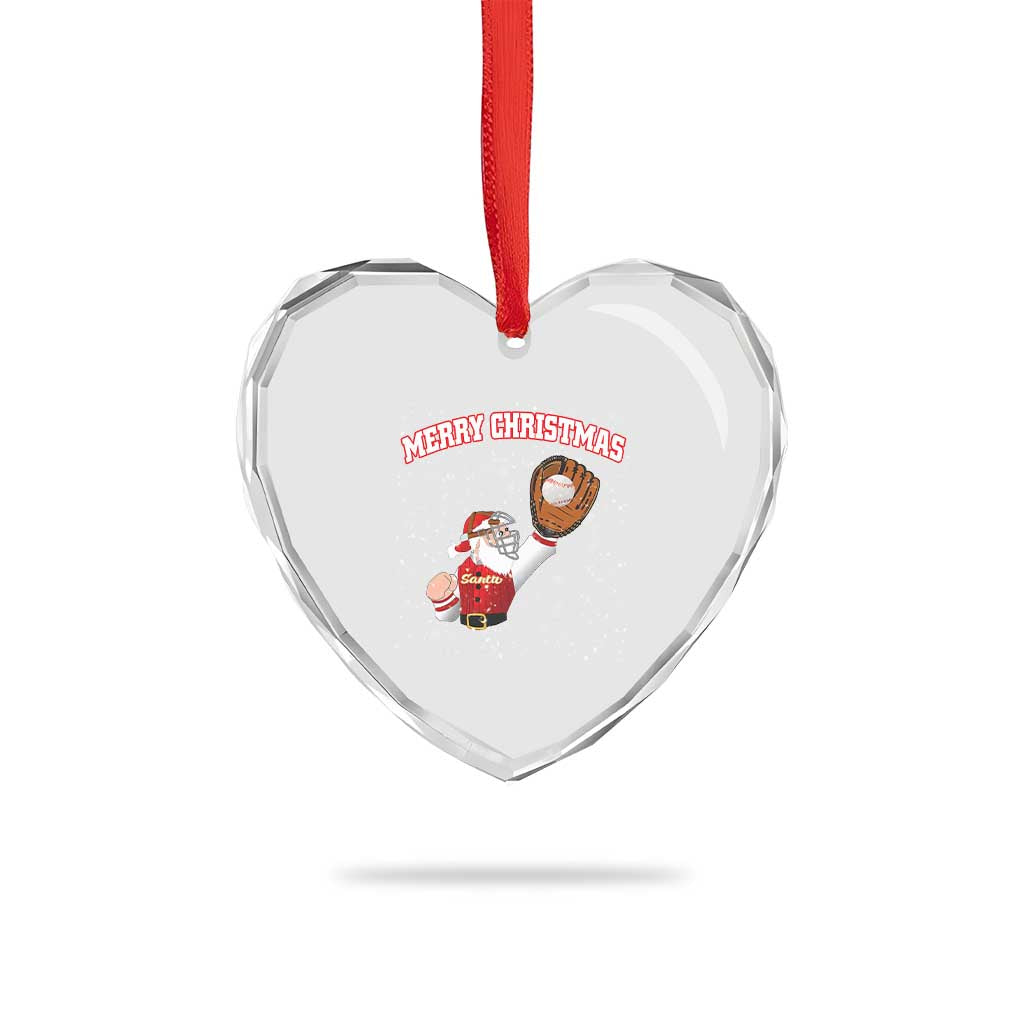 Xmas Baseball Heart Crystal Glass Ornament Funny Santa Playing Baseball Merry Christmas - Wonder Print Shop