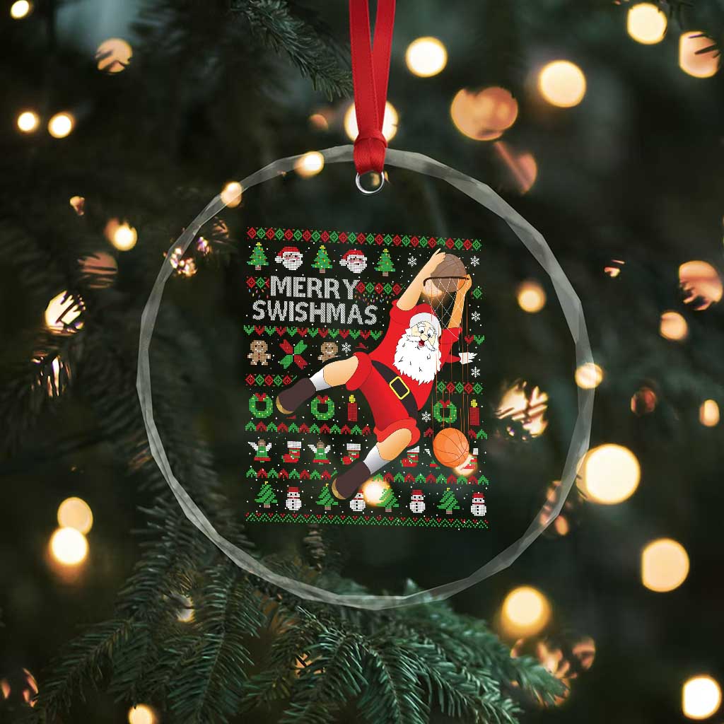 Xmas Basketball Crystal Glass Ornament Merry Swishmas Santa Baseketball Player TS09