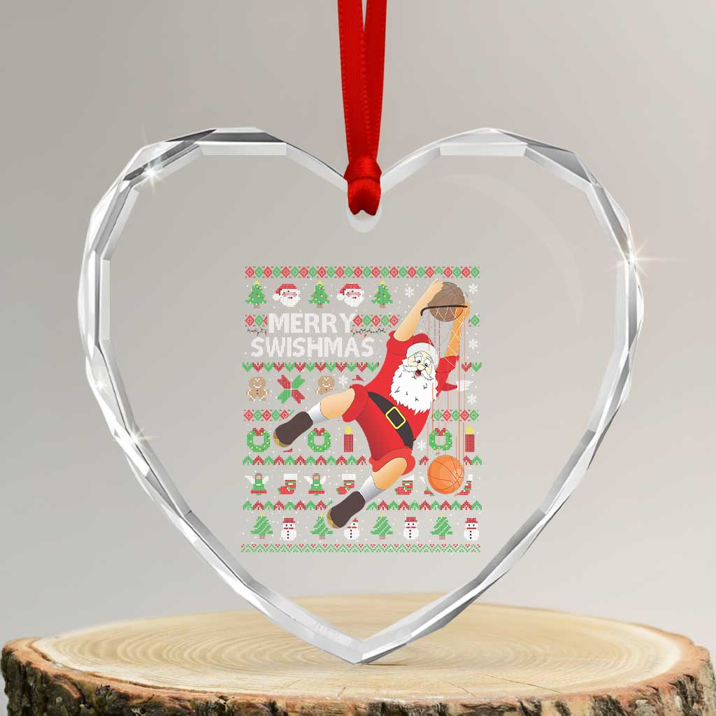 Xmas Basketball Heart Crystal Glass Ornament Merry Swishmas Santa Baseketball Player - Wonder Print Shop
