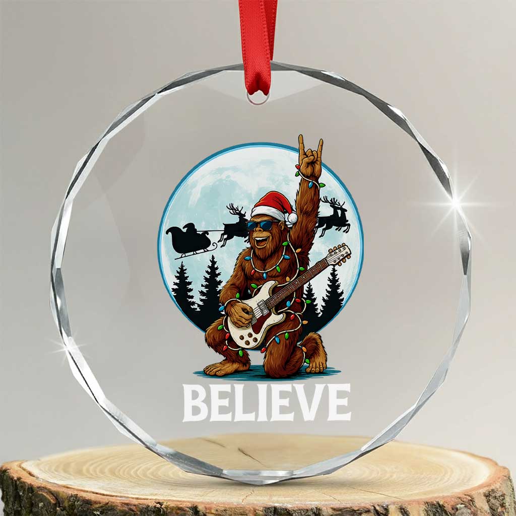 Xmas Bigfoot Crystal Glass Ornament Believe Funny Santa Rock N Roll TS12