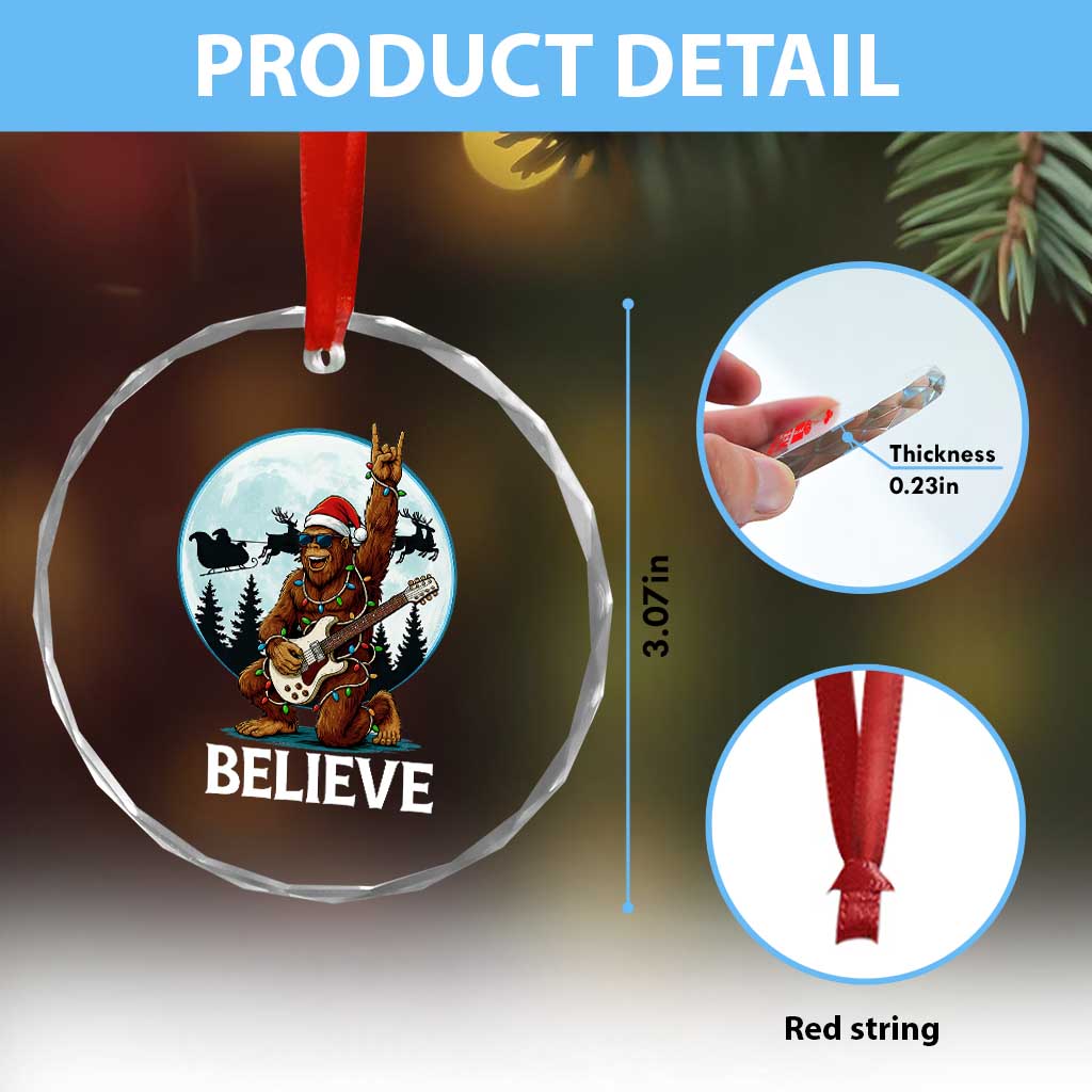 Xmas Bigfoot Crystal Glass Ornament Believe Funny Santa Rock N Roll TS12