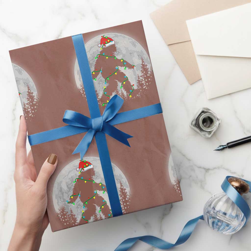 Xmas Bigfoot Wrapping Paper Roll Sasquatch with Santa Hat Xmas Tree Lights