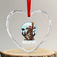 Xmas Bigfoot Heart Crystal Glass Ornament Believe Funny Santa Rock N Roll - Wonder Print Shop