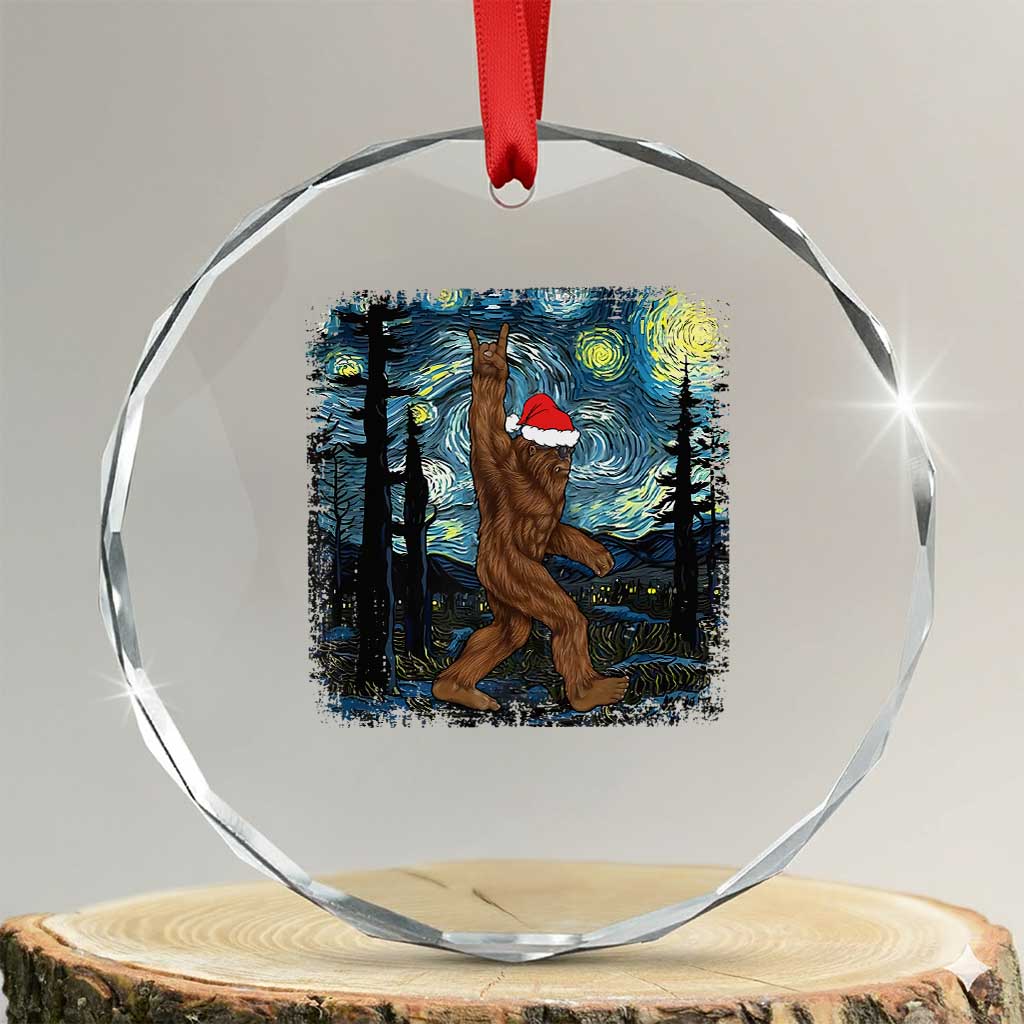 Xmas Bigfoot Starry Night Crystal Glass Ornament Sasquatch Santa Hat Sasquatch Van Gogh Sky Painting Art TS10