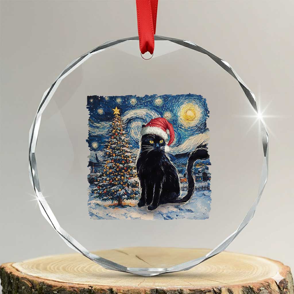Xmas Black Cat Crystal Glass Ornament Meowy Catmas Starry Night Santa Cat TS09