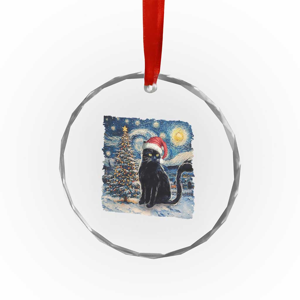 Xmas Black Cat Crystal Glass Ornament Meowy Catmas Starry Night Santa Cat TS09