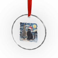 Xmas Black Cat Crystal Glass Ornament Meowy Catmas Starry Night Santa Cat TS09