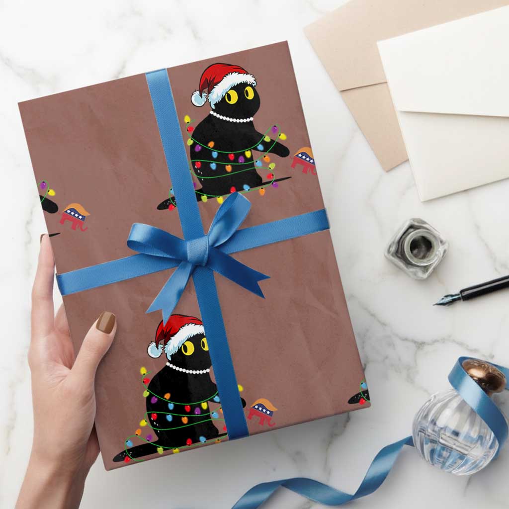 Xmas Black Cat Wrapping Paper Roll Knock Over Elephant Funny Xmas