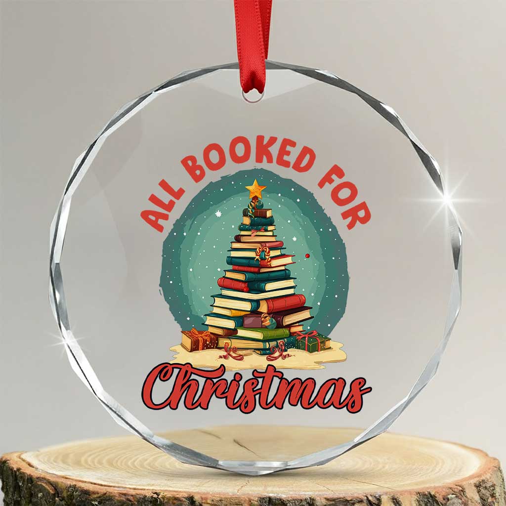 Xmas Book Lover Crystal Glass Ornament All Booked For Christmas Tree Bookaholic TS09