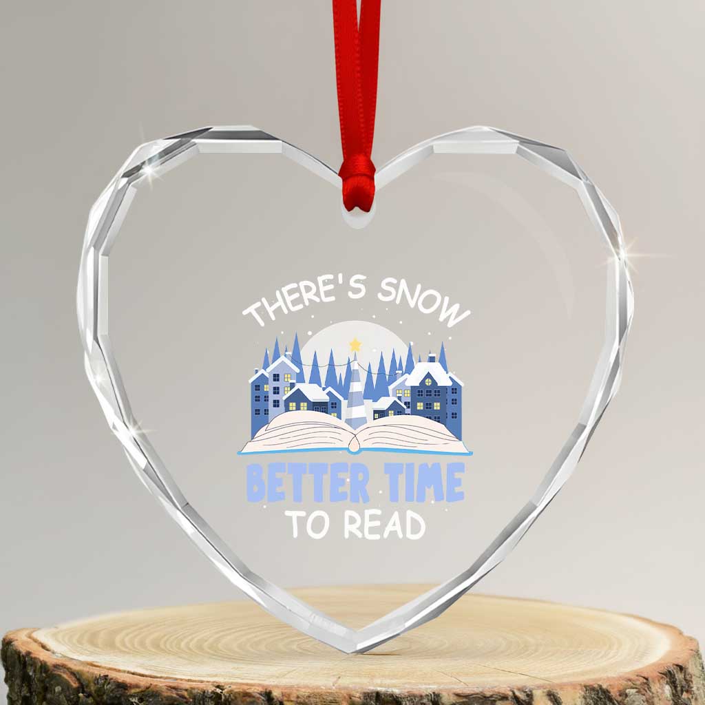 Xmas Book Lover Heart Crystal Glass Ornament There's Snow Better Time To Read - Wonder Print Shop