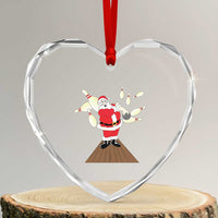 Xmas Bowling Heart Crystal Glass Ornament Funny Santa Playing Bowling Merry Christmas - Wonder Print Shop