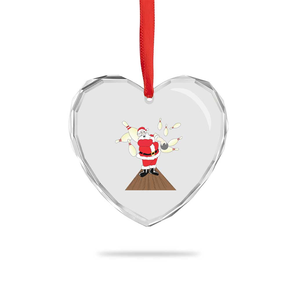 Xmas Bowling Heart Crystal Glass Ornament Funny Santa Playing Bowling Merry Christmas - Wonder Print Shop
