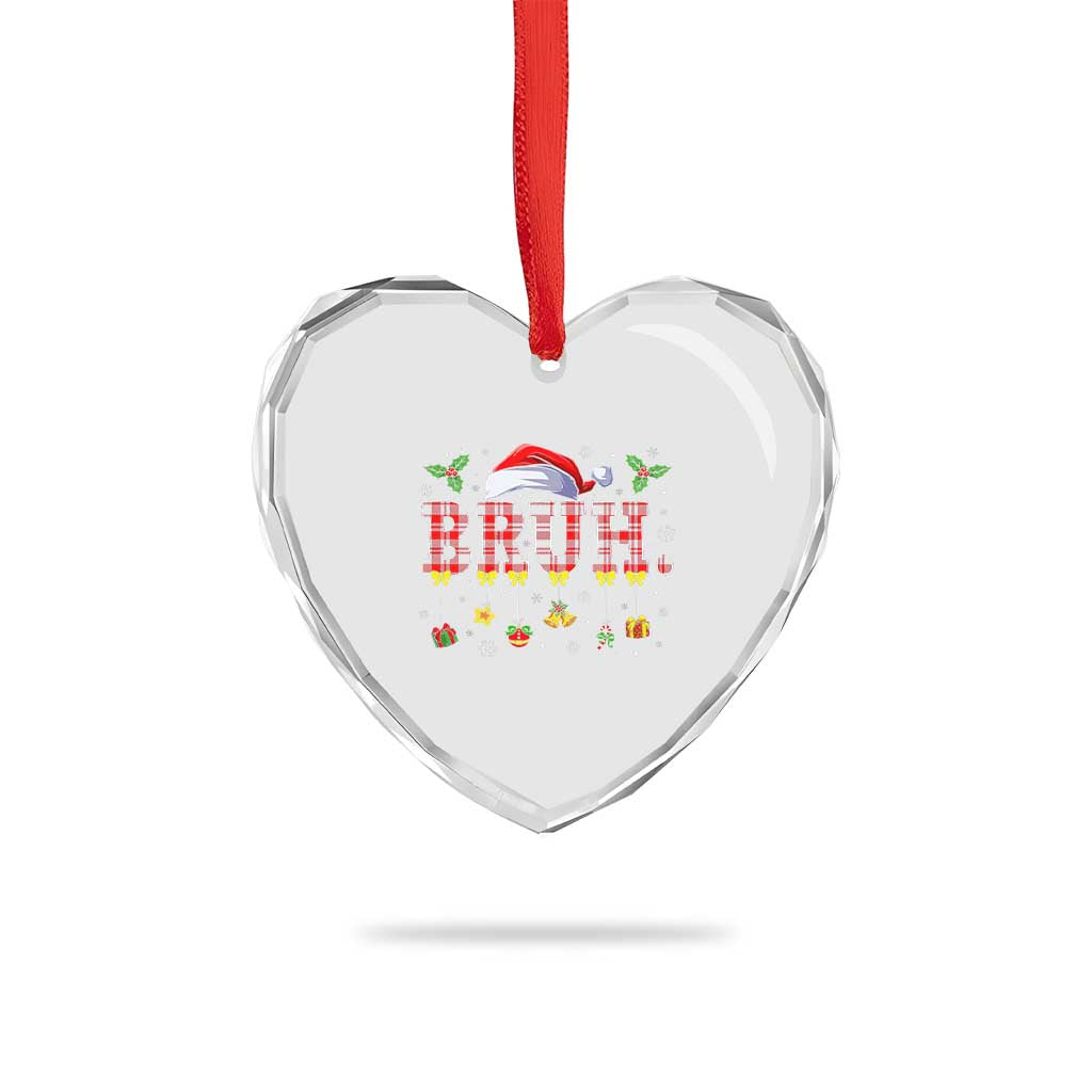 Xmas Bruh Heart Crystal Glass Ornament Red Plaid Retro Xmas Pajamas Matching - Wonder Print Shop