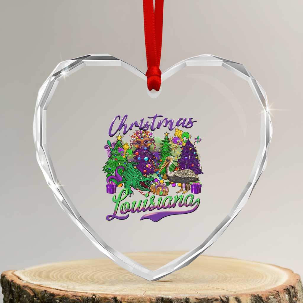 Xmas Cajun Louisiana Saint Symbol Alligator Pelican Xmas Tree Heart Crystal Glass Ornament - Wonder Print Shop