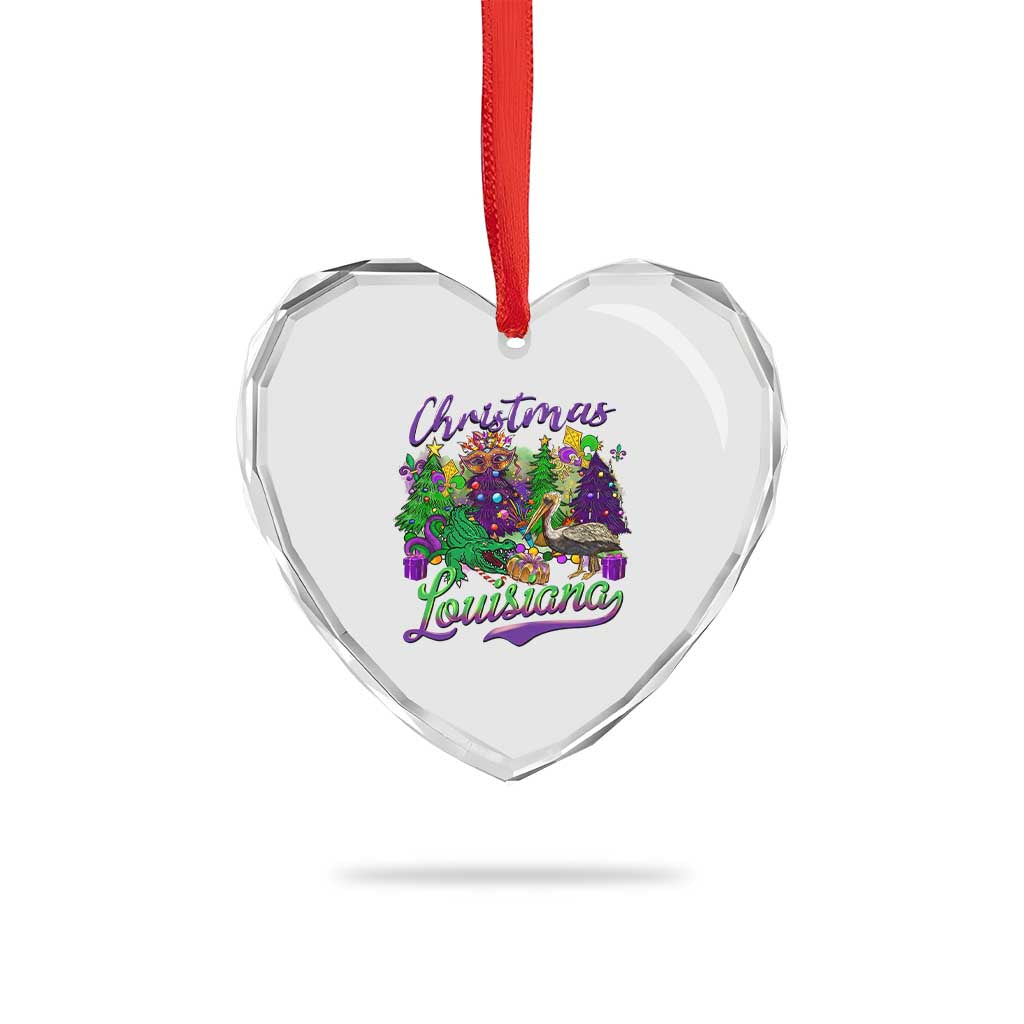 Xmas Cajun Louisiana Saint Symbol Alligator Pelican Xmas Tree Heart Crystal Glass Ornament - Wonder Print Shop