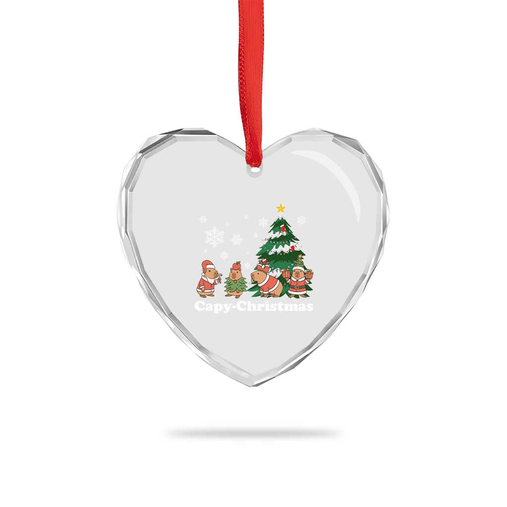 Xmas Capybara Heart Crystal Glass Ornament Funny Capy Xmas Gift Idea - Wonder Print Shop