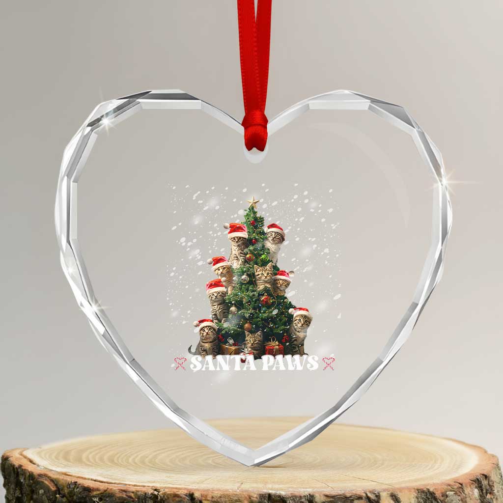 Xmas Cat Heart Crystal Glass Ornament Santa Paw And Claw Cats Xmas Tree - Wonder Print Shop