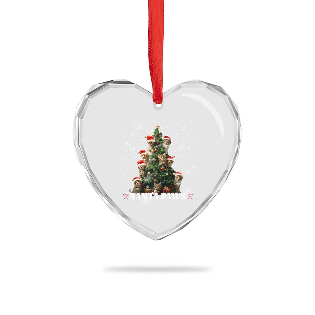 Xmas Cat Heart Crystal Glass Ornament Santa Paw And Claw Cats Xmas Tree - Wonder Print Shop