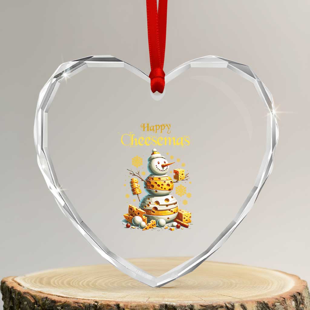 Xmas Cheese Lover Heart Crystal Glass Ornament Happy Cheesemas Merry Xmas - Wonder Print Shop