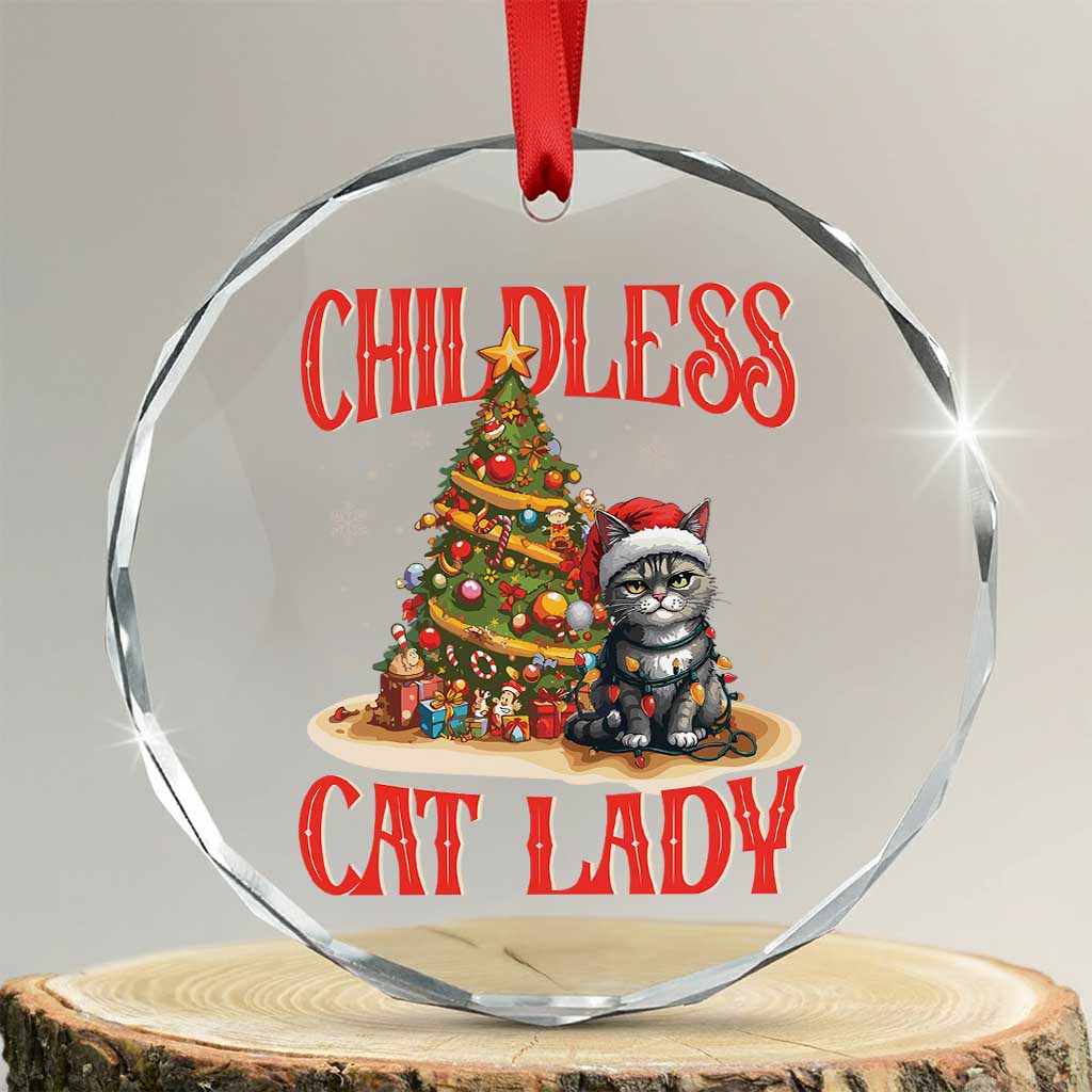 Xmas Childless Cat Lady Crystal Glass Ornament Funny Cat Christmas Light Tree TS09