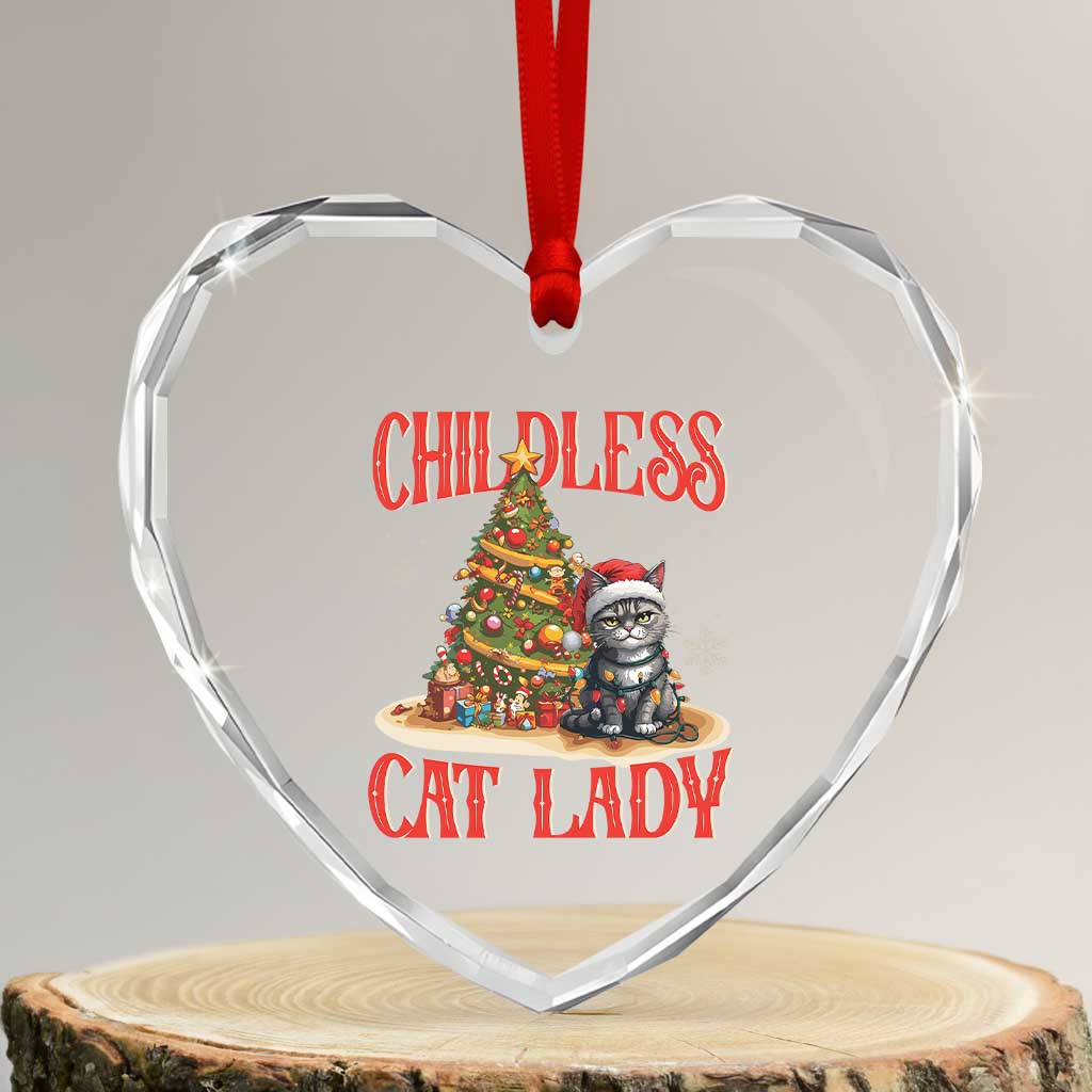 Xmas Childless Cat Lady Heart Crystal Glass Ornament Funny Cat Christmas Light Tree - Wonder Print Shop