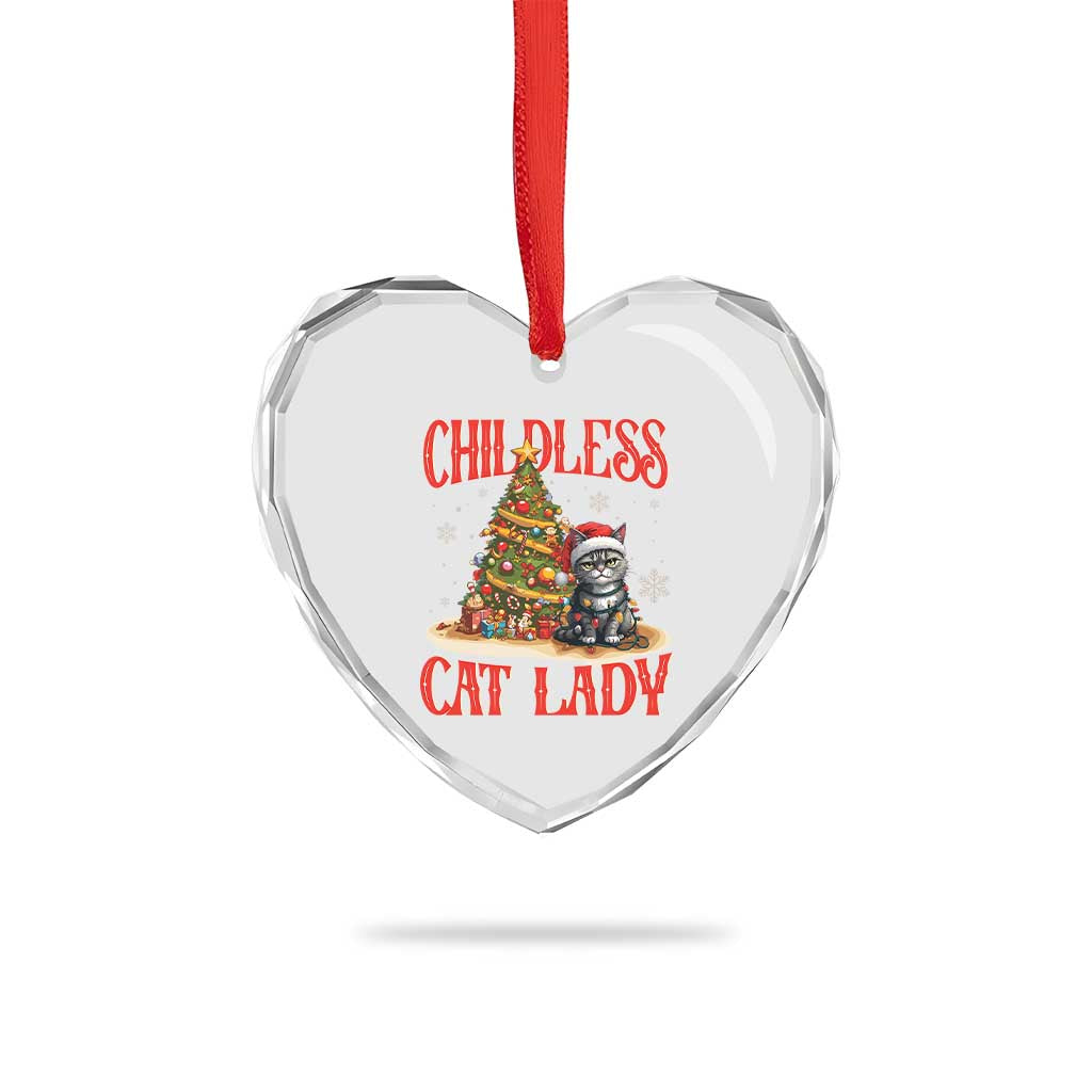 Xmas Childless Cat Lady Heart Crystal Glass Ornament Funny Cat Christmas Light Tree - Wonder Print Shop