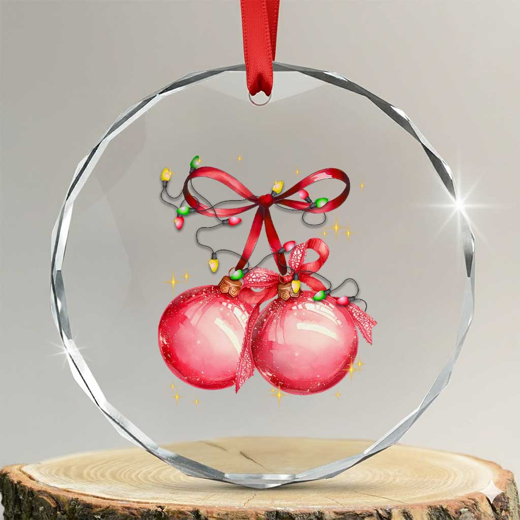 Xmas Coquette Pink Baubles Bow Crystal Glass Ornament TS11
