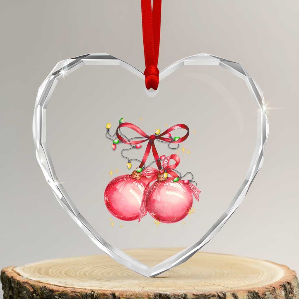 Xmas Coquette Pink Baubles Bow Heart Crystal Glass Ornament - Wonder Print Shop