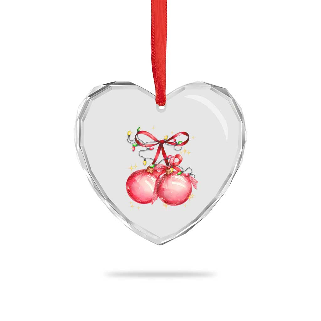 Xmas Coquette Pink Baubles Bow Heart Crystal Glass Ornament - Wonder Print Shop