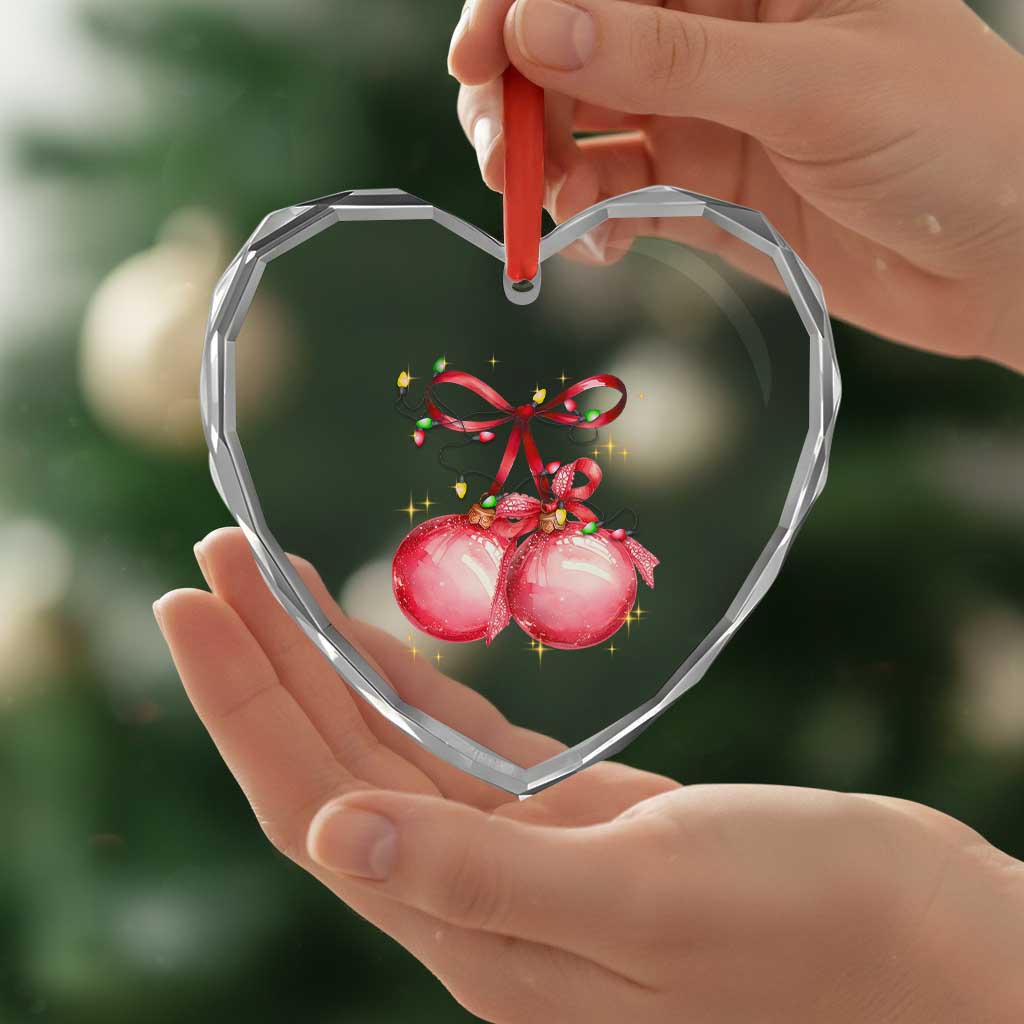 Xmas Coquette Pink Baubles Bow Heart Crystal Glass Ornament - Wonder Print Shop