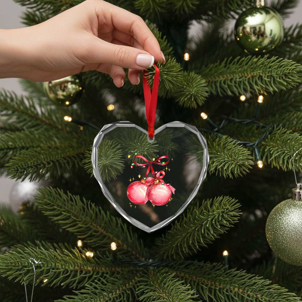 Xmas Coquette Pink Baubles Bow Heart Crystal Glass Ornament - Wonder Print Shop