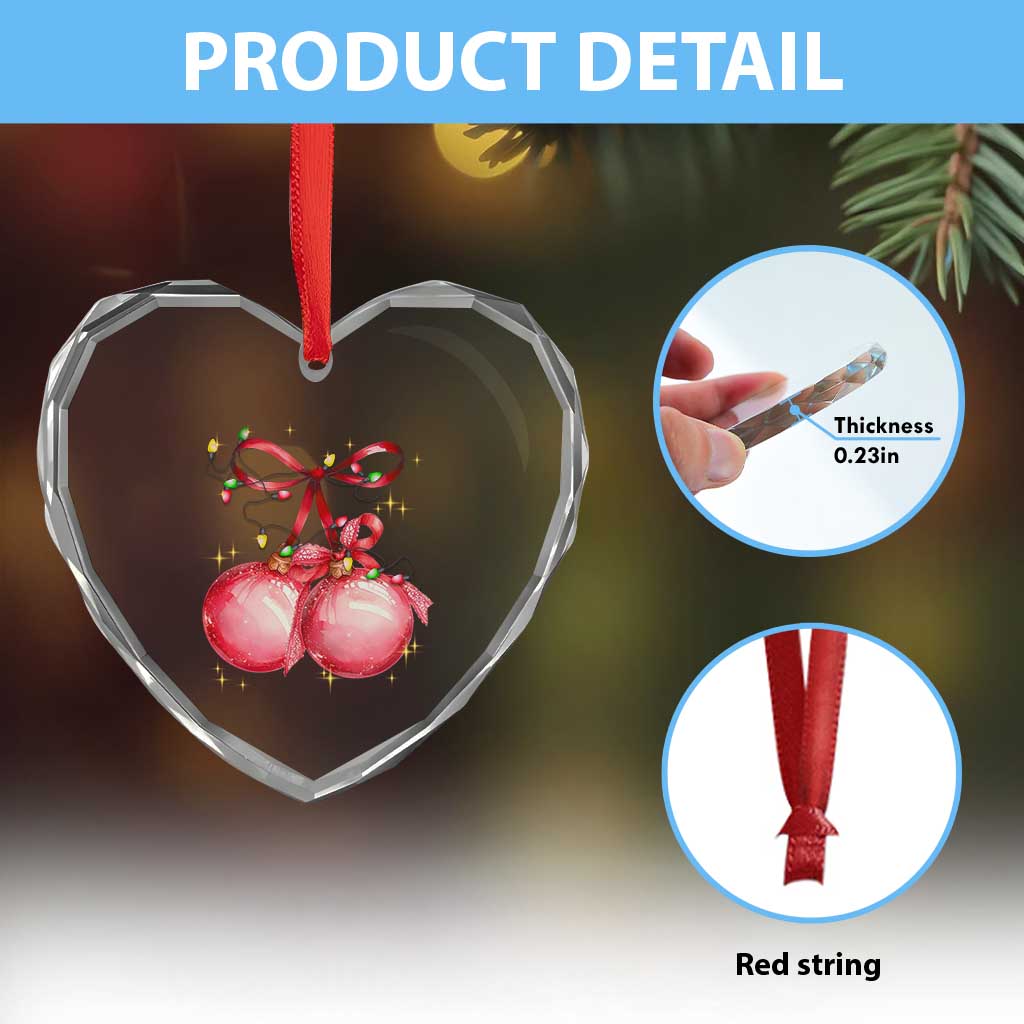 Xmas Coquette Pink Baubles Bow Heart Crystal Glass Ornament - Wonder Print Shop