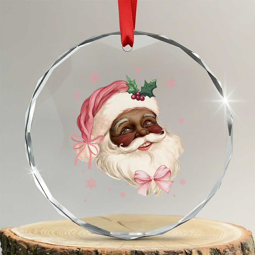 Xmas Coquette Pink Black Santa Bow Crystal Glass Ornament - Wonder Print Shop