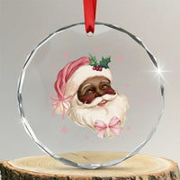 Xmas Coquette Pink Black Santa Bow Crystal Glass Ornament - Wonder Print Shop