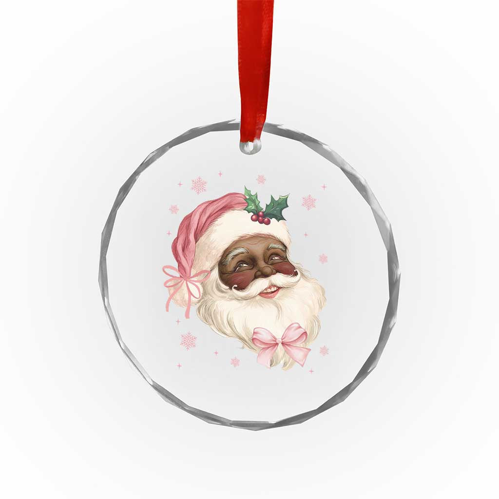 Xmas Coquette Pink Black Santa Bow Crystal Glass Ornament - Wonder Print Shop