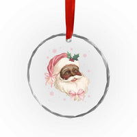 Xmas Coquette Pink Black Santa Bow Crystal Glass Ornament - Wonder Print Shop