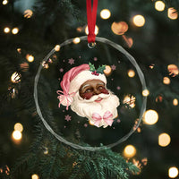 Xmas Coquette Pink Black Santa Bow Crystal Glass Ornament - Wonder Print Shop