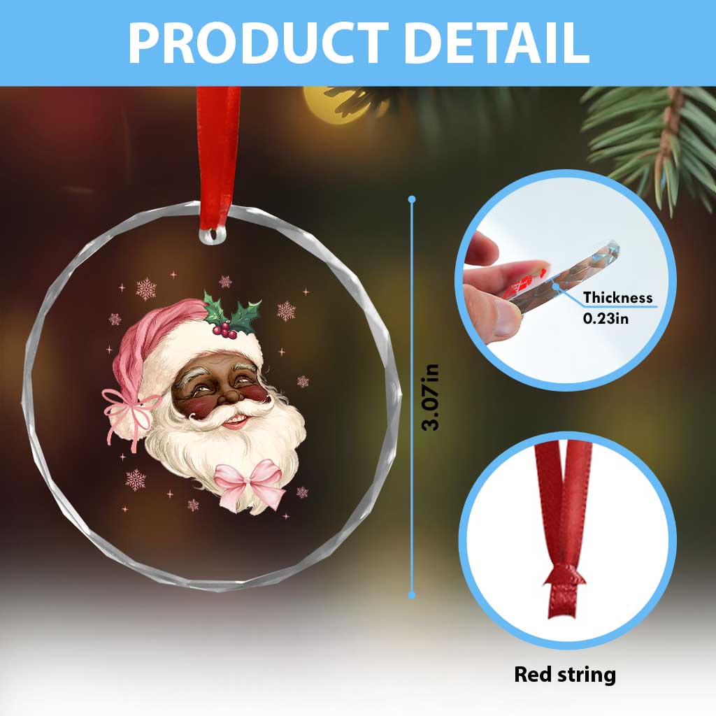 Xmas Coquette Pink Black Santa Bow Crystal Glass Ornament - Wonder Print Shop