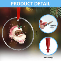 Xmas Coquette Pink Black Santa Bow Crystal Glass Ornament - Wonder Print Shop