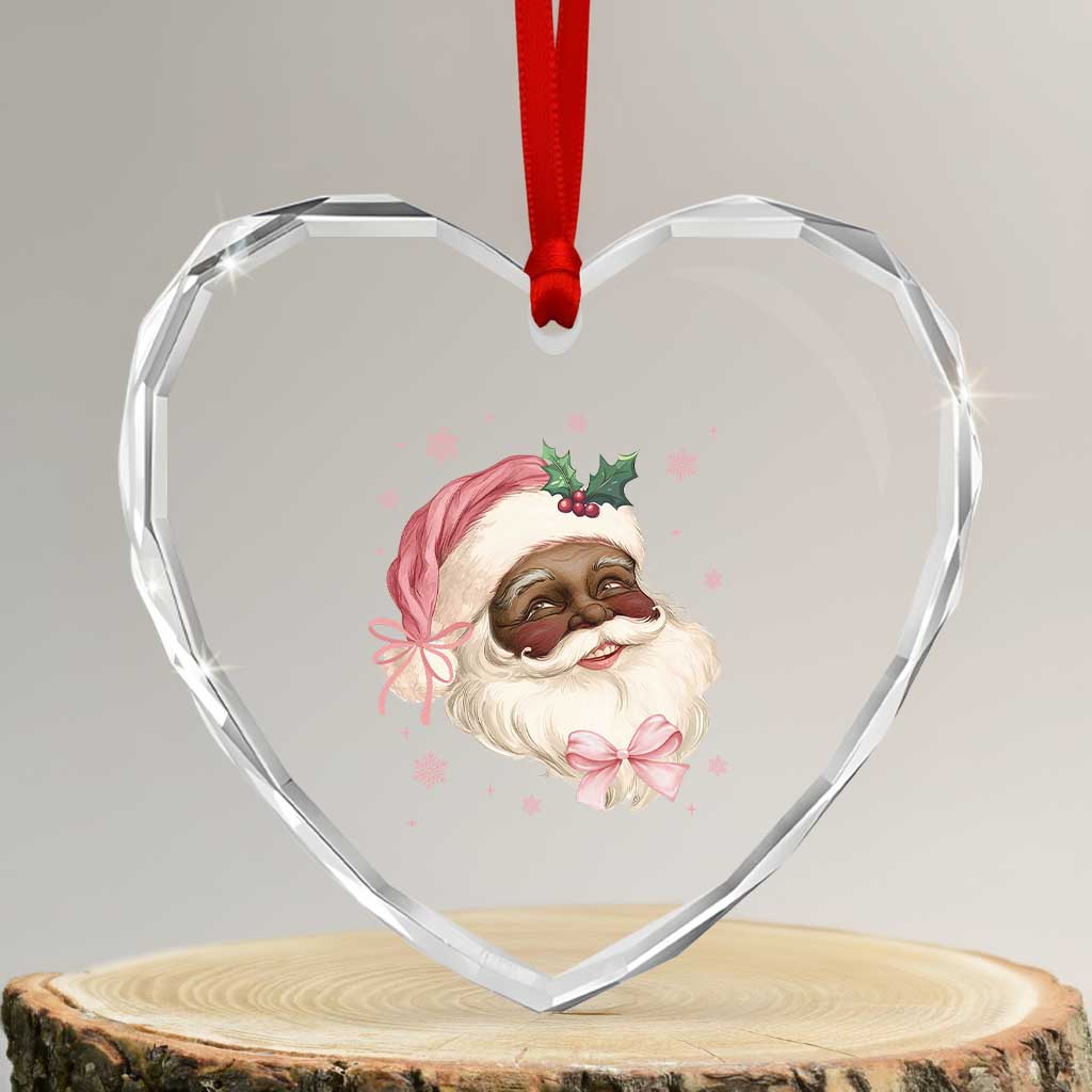 Xmas Coquette Pink Black Santa Bow Heart Crystal Glass Ornament - Wonder Print Shop