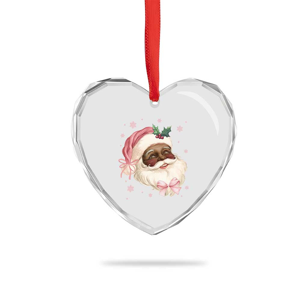 Xmas Coquette Pink Black Santa Bow Heart Crystal Glass Ornament - Wonder Print Shop