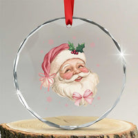 Xmas Coquette Pink Santa Bow Crystal Glass Ornament - Wonder Print Shop