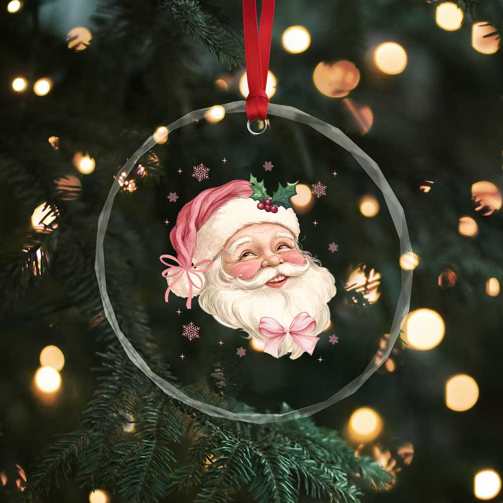 Xmas Coquette Pink Santa Bow Crystal Glass Ornament - Wonder Print Shop