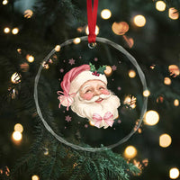 Xmas Coquette Pink Santa Bow Crystal Glass Ornament - Wonder Print Shop