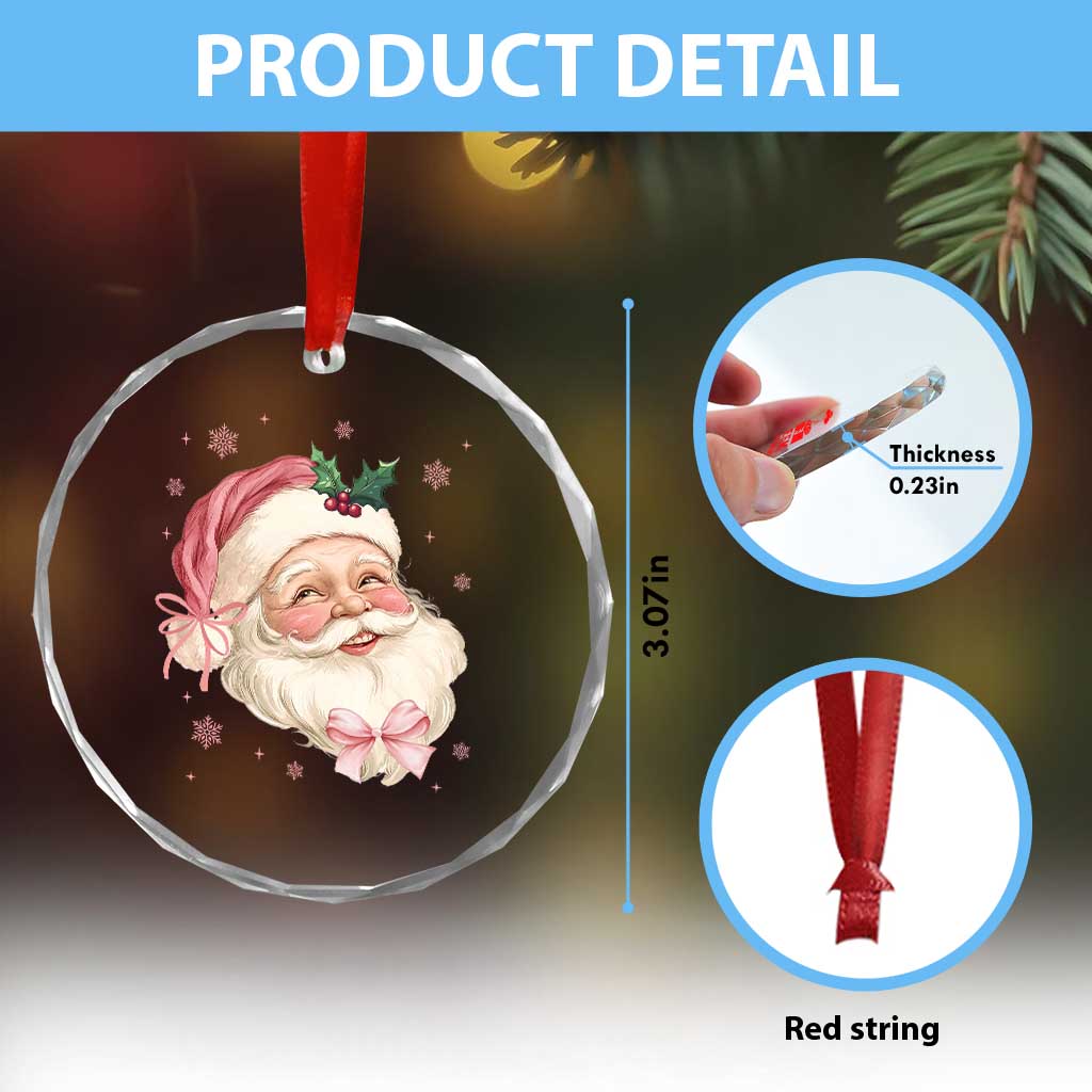 Xmas Coquette Pink Santa Bow Crystal Glass Ornament - Wonder Print Shop