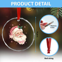 Xmas Coquette Pink Santa Bow Crystal Glass Ornament - Wonder Print Shop