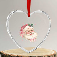 Xmas Coquette Pink Santa Bow Heart Crystal Glass Ornament - Wonder Print Shop