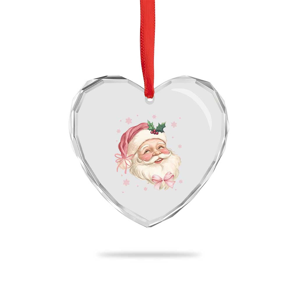 Xmas Coquette Pink Santa Bow Heart Crystal Glass Ornament - Wonder Print Shop